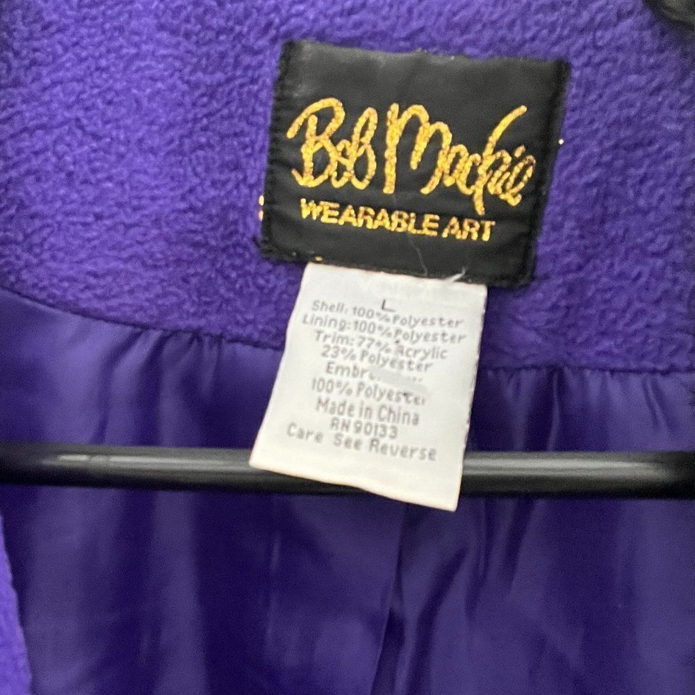 Vintage Bob Mackie Purple Embroidered Fur Trim Zip Up Fleece Vest - Picture 6 of 6